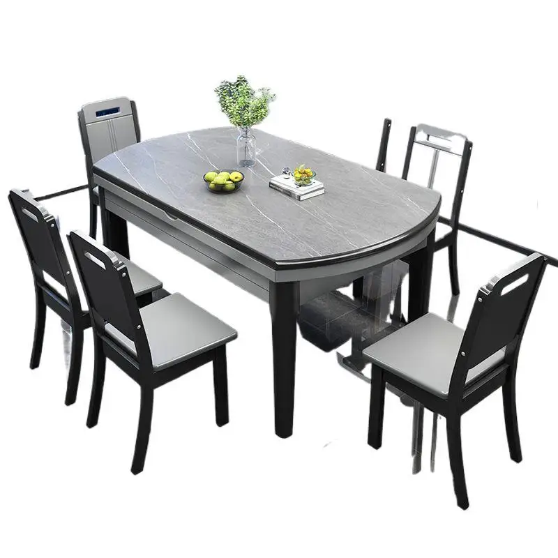 

Rock slab dining table and chair combination, modern simple light luxury dining table, home dining table, small retractable