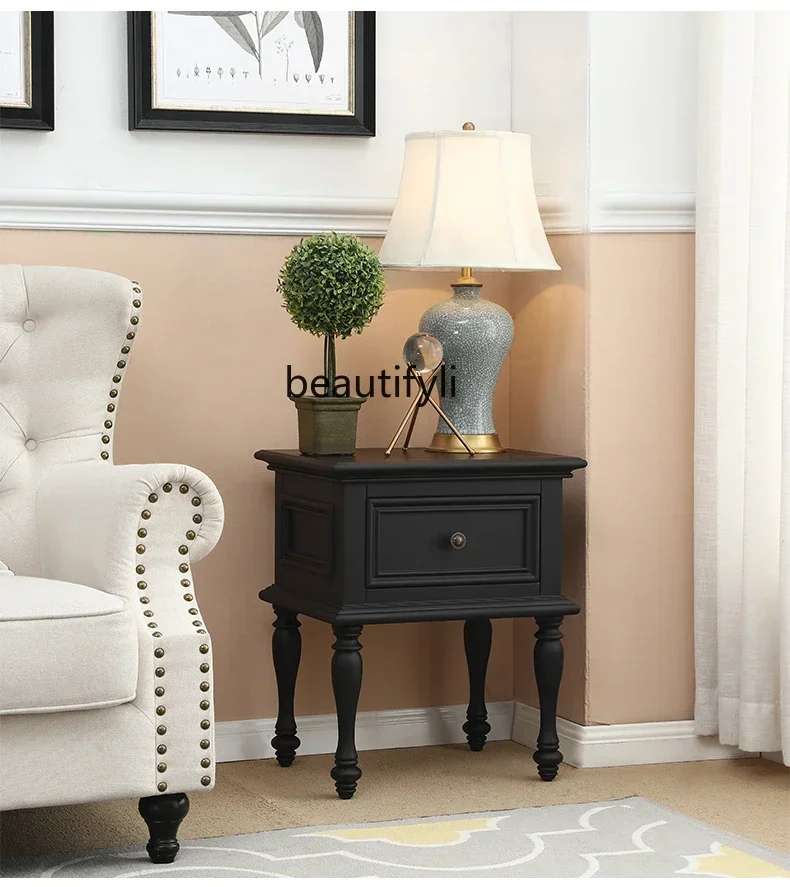 

American solid wood small square table, modern simple living room sofa corner table