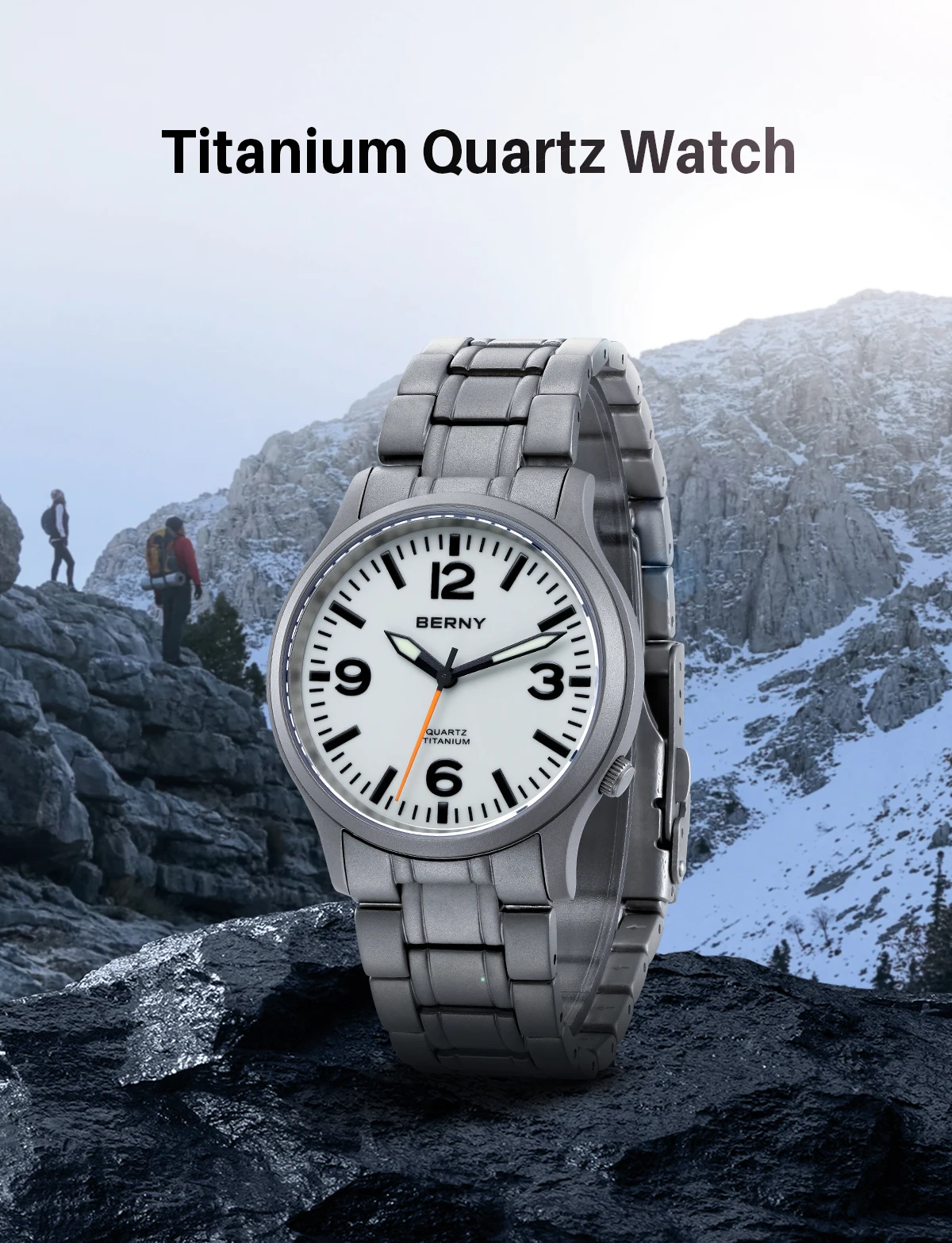 BERNY Titanuhren für Herren, Saphir-Feldsport-Quarzuhr, voll leuchtendes Zifferblatt, wasserdichte Armbanduhr für den Außenbereich – Detail 11