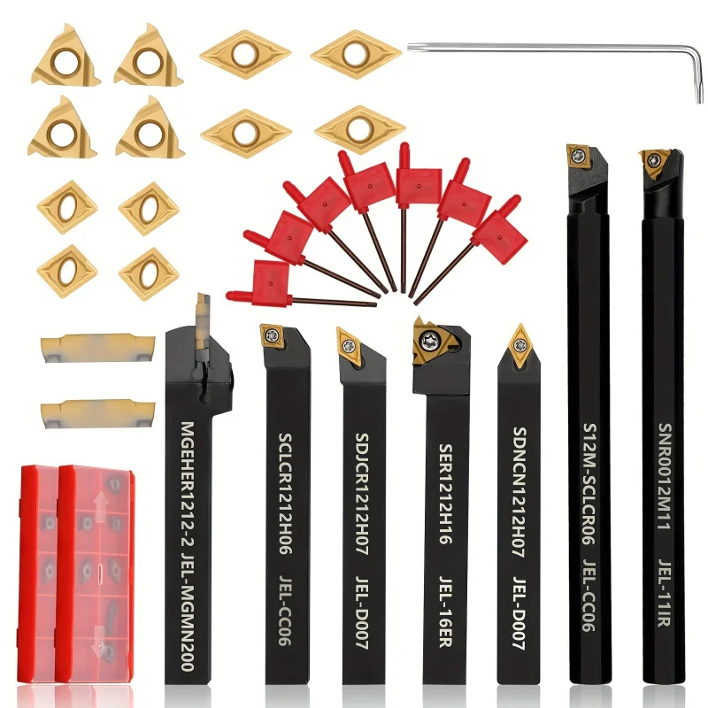 12Mm Lathe Set Includes Holders, 14 Golden Blades, And T8 Red Wrenches SNR0012M11/S12M-SCLCR06/SE