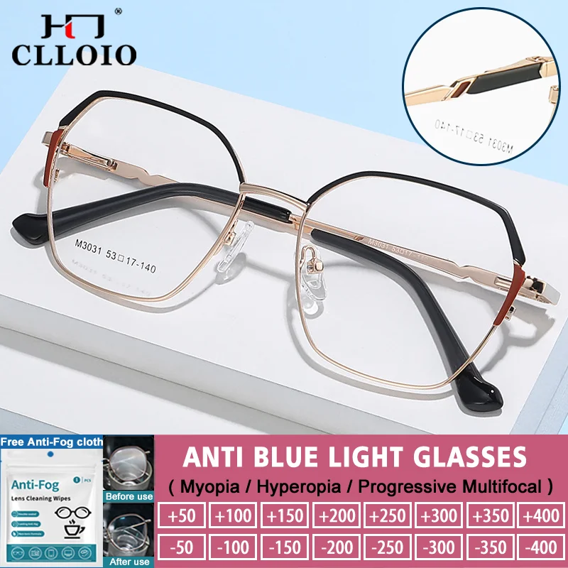 

CLLOIO New Anti Blue Light Reading Geometric Frame Glasses Fashion Women Myopia Hyperopia Progressive Prescription Eyeglasses