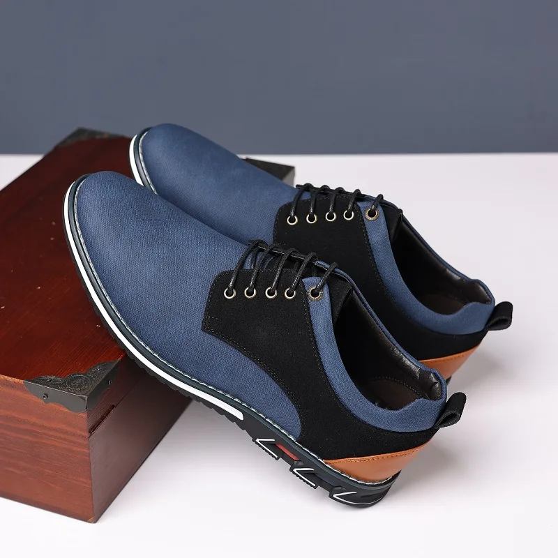 

Spring New Fashionable Men Shoes Casual Plus Size Lace Up Round Toe Breathable Lightweight Comfortable Color Blocked Formal Shoe