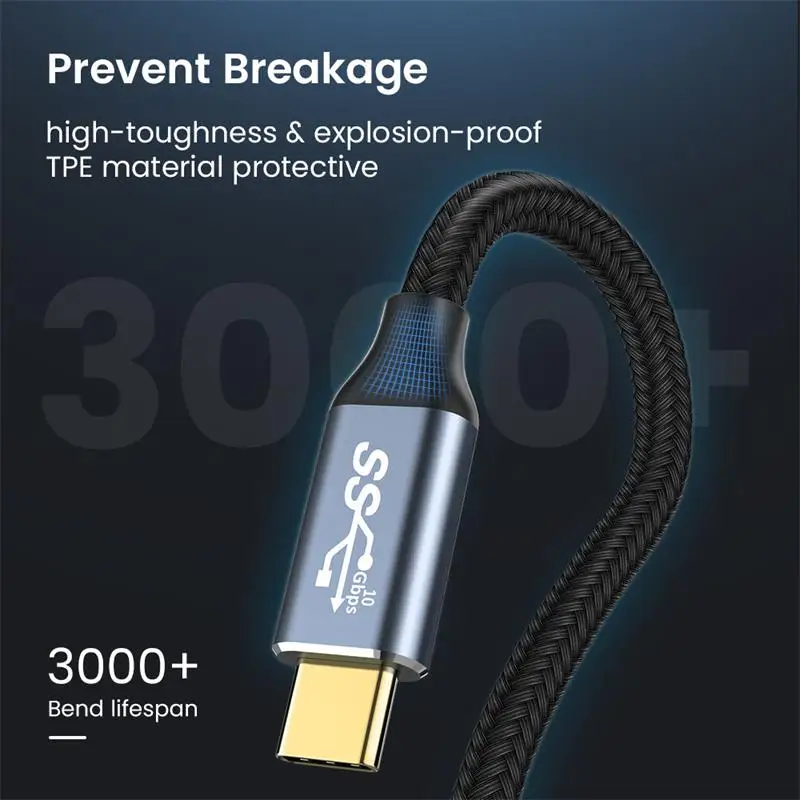 5A 100W USB3.1 Gen2 10GB Data Fast Charging Cable Type-C3.1 PD TypeC To Type-C 10Gbps High Speed Transfer E-Marker Chip 4K HD