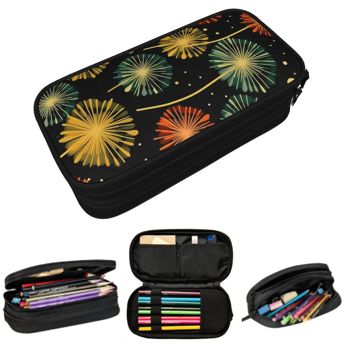 Abstract Colorful Dandelion Pattern Pencil Case for Students School Pen Box Pencil Bag Stationery Supplies Pen Holder Bag