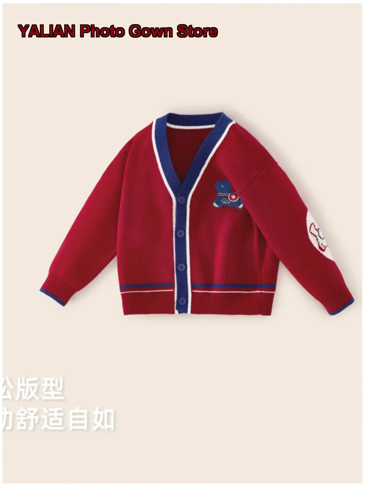 [7A Antibacterial] Boys Autumn Kids Cute Pony Red Knit Top Baby New Year Outfit