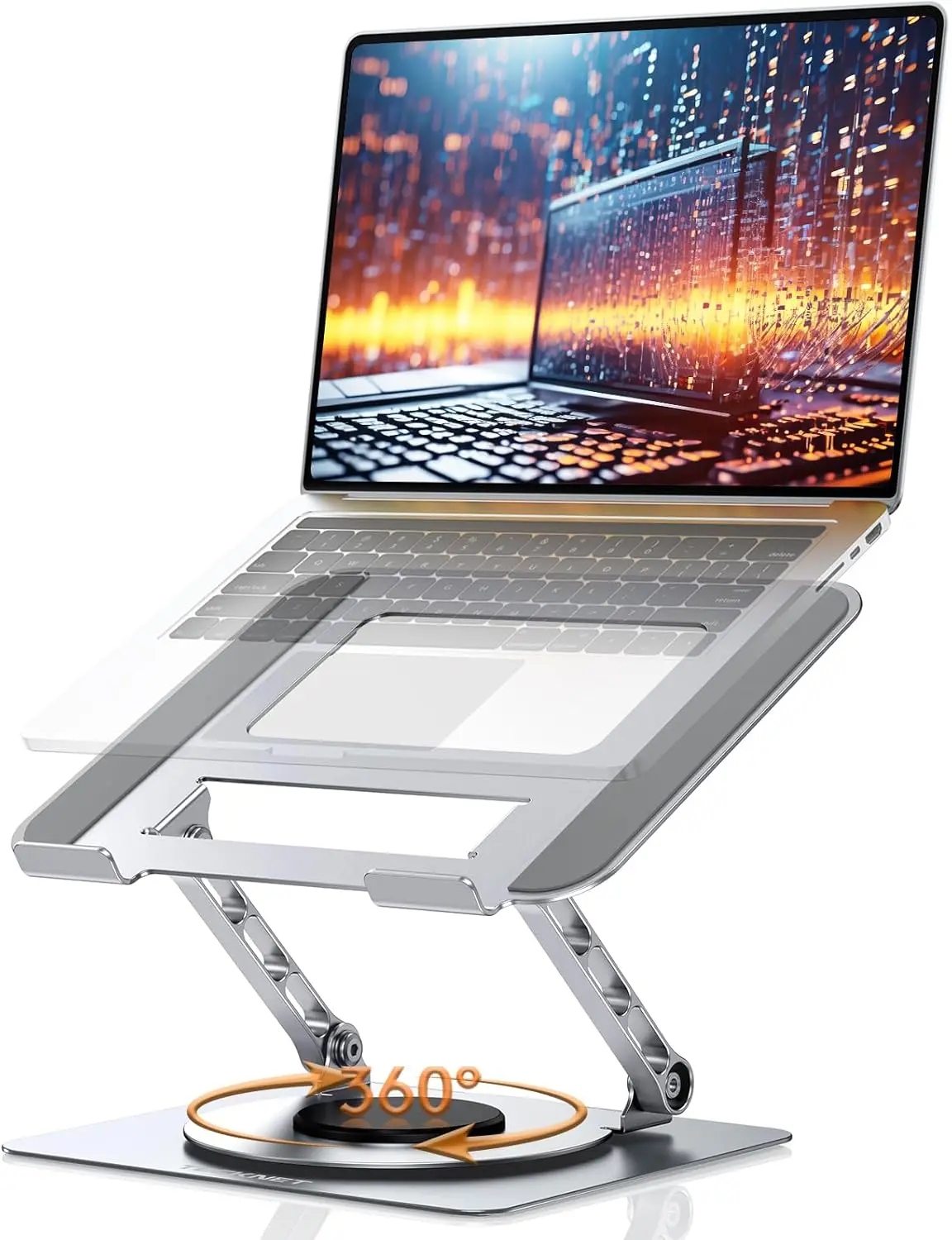 

360 Rotating Foldable Laptop Stand, Adjustable Height for 10-17" MacBook and All Laptops, Silver