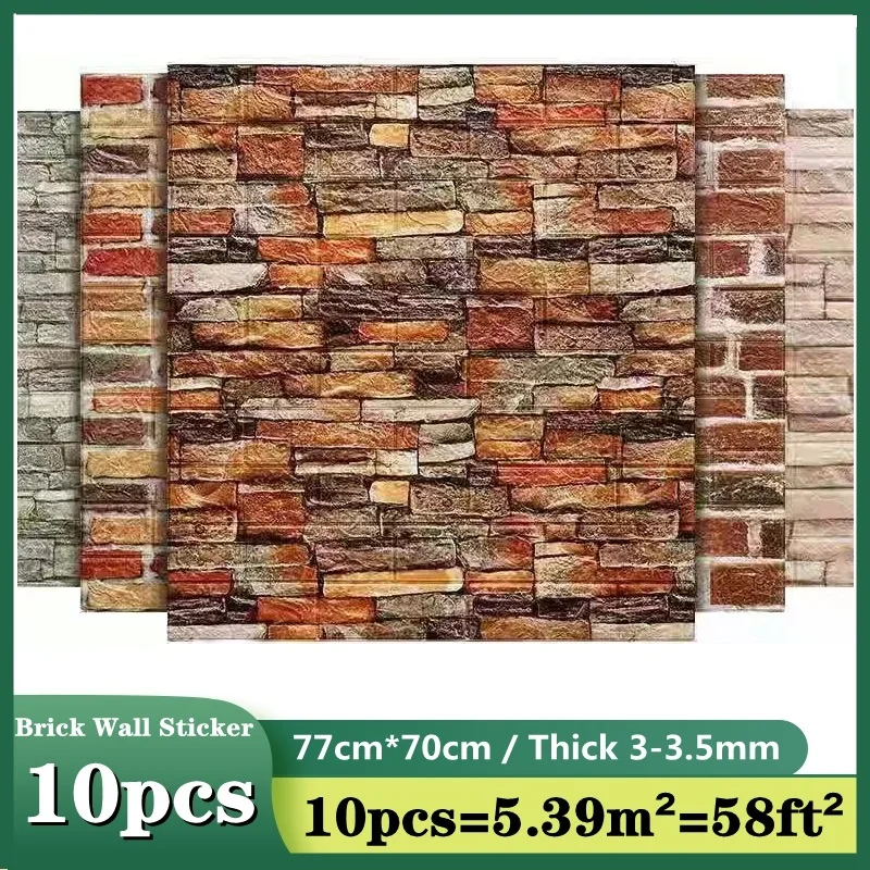 Self-adhesive 3D Retro Brick Wall Stickers Wall Refurbished Waterproof Moisture-proof Foam Brick Industrial Wind Wallpaper