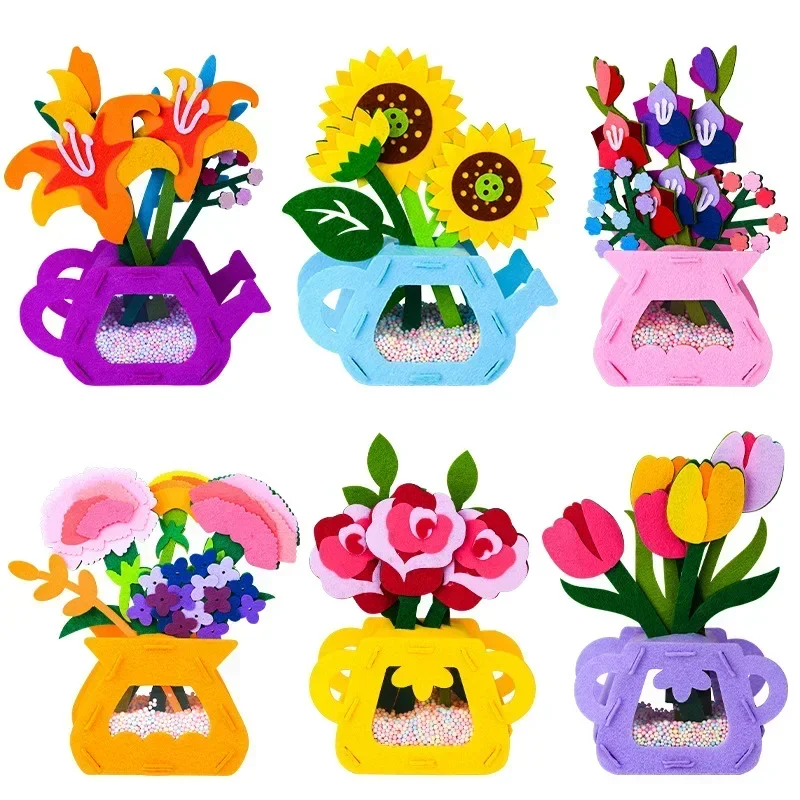 Diy brinquedos de flores montessori artes artesanato não-tecelagem vaso de flores brinquedos para crianças presentes educativos pré-escolares