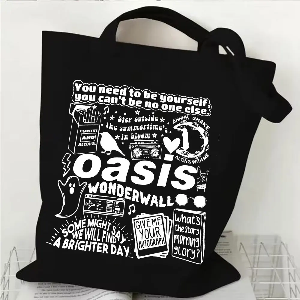 Oasis Reunion Tour 2025 Shopping Bag Girl Hiphop Oasis Live 25 Canvas Shopper Tote Bags for Fans Gift