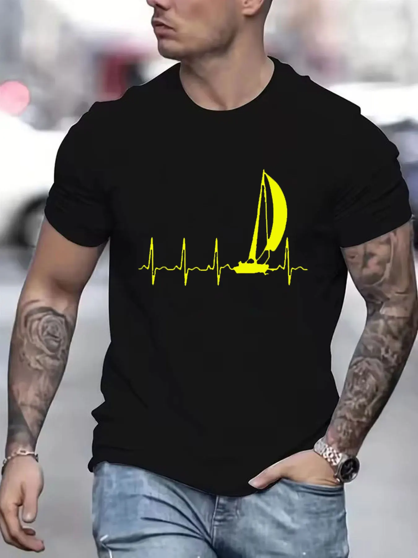 

Sailing T Shirt SAILING IN A HEARTBEAT T-Shirt Summer Graphic Tee Shirt Cute 100 Cotton Short Sleeve Mens Tshirt