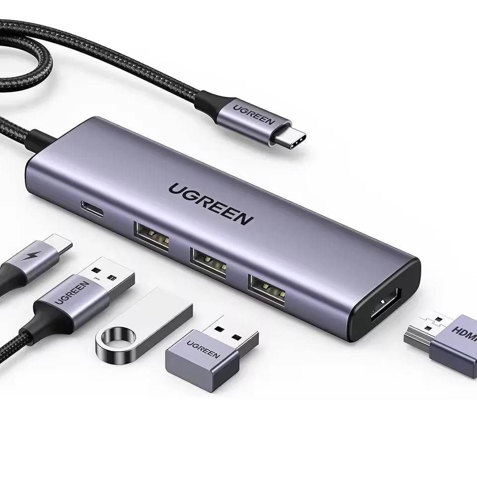 Revodok UGREEN USB C Hub 5 in 1 Multiport Adapter 4K HDMI 100W Power Delivery 3 USB a 3.0 5Gbps USB C Dongle for MacBook Pro