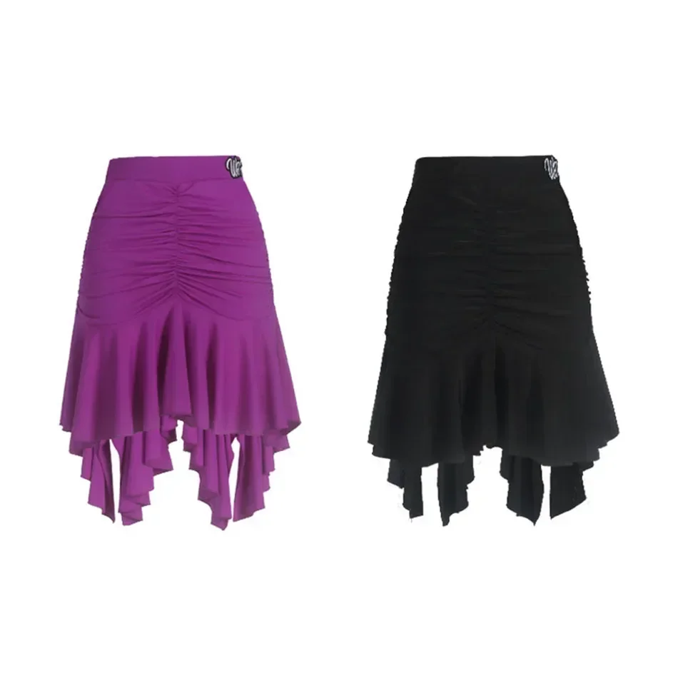 Wrinkle and Lotus Design Female Latin Dance Skirt For Women Dancing Dress Ballroom Belly Dance Cloth