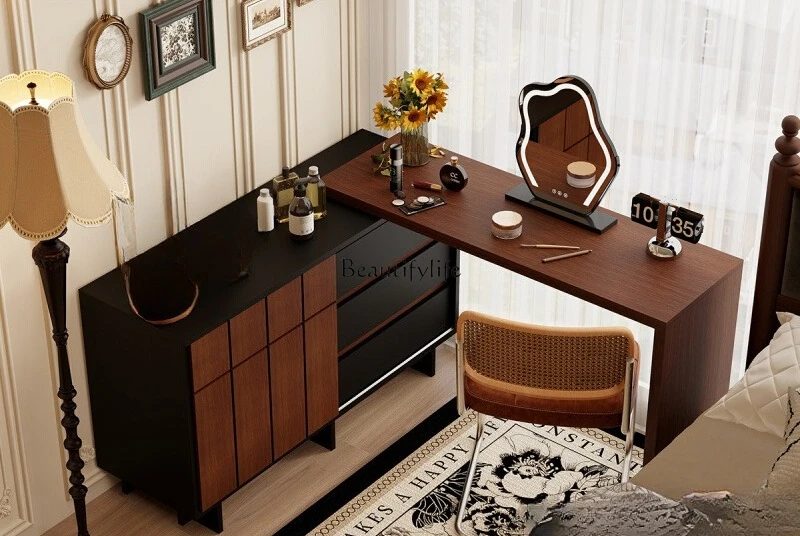 

American retro dresser bedside table makeup table integrated retractable