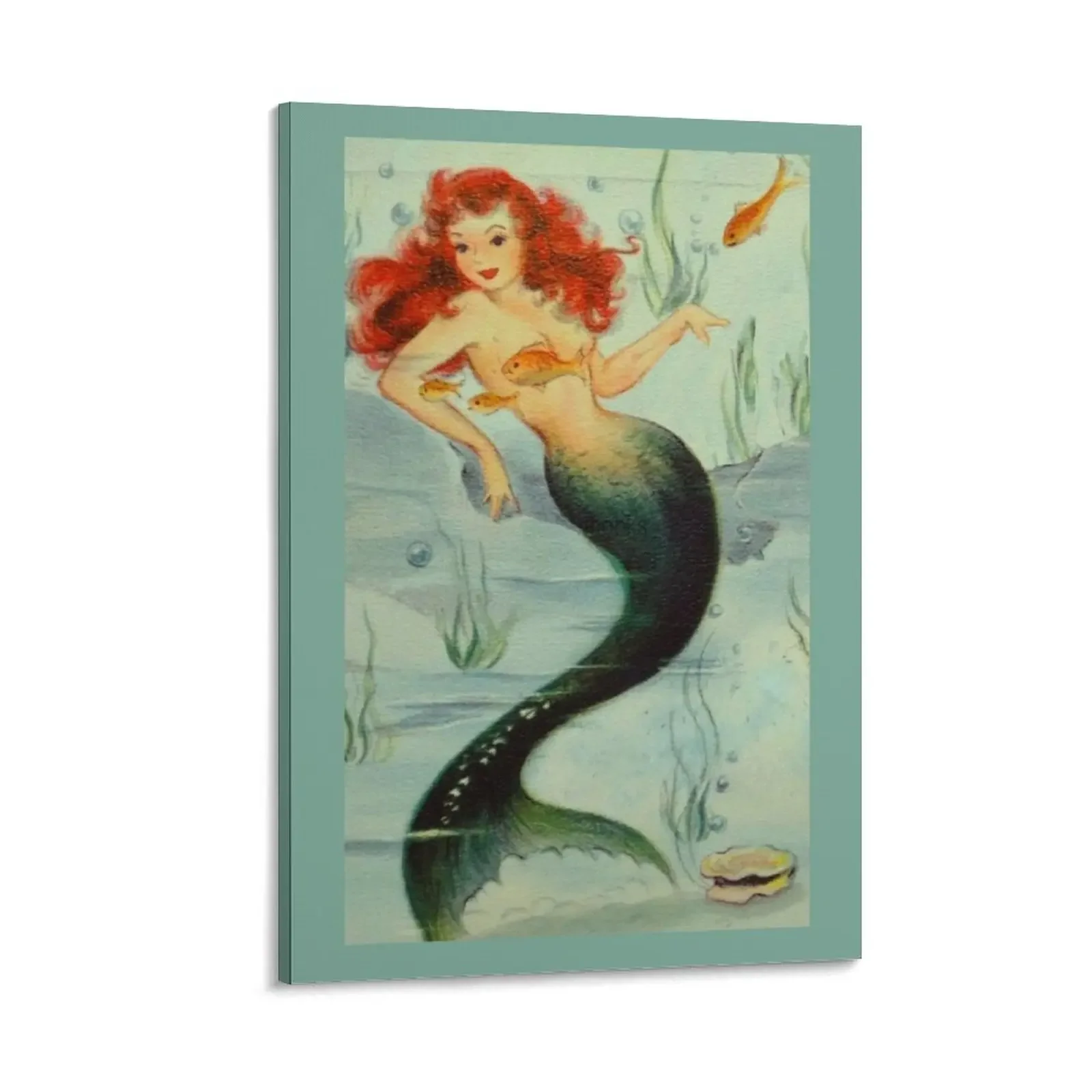 Red Head Mermaid Vintage Painting ReMastered American Artist Beach lover Canvas Painting ornaments for home