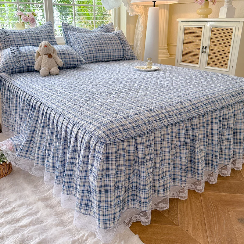 

Bonenjoy 1pc Thicken Bed Skirt Plaid Style Bedspread Queen/King Size Bed Cover Home Quilted Bed Linen 침대스커트 (No Pillowcase)