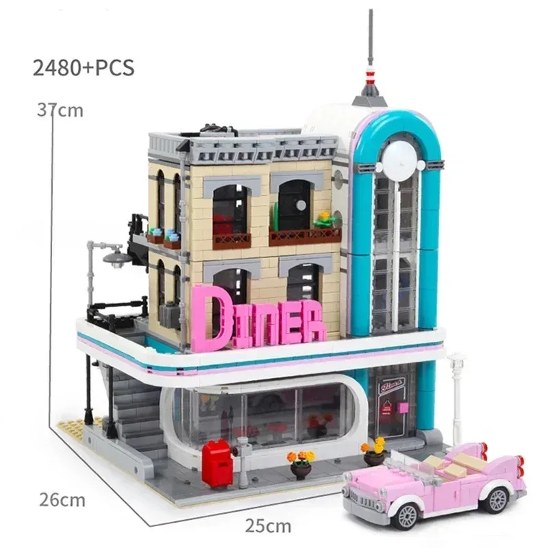 MINISO Disney 2488PCS Downtown Diner Building Blocks Bricks Compatible 10260 15037 Education Kids Christmas Birthday Gifts Toy