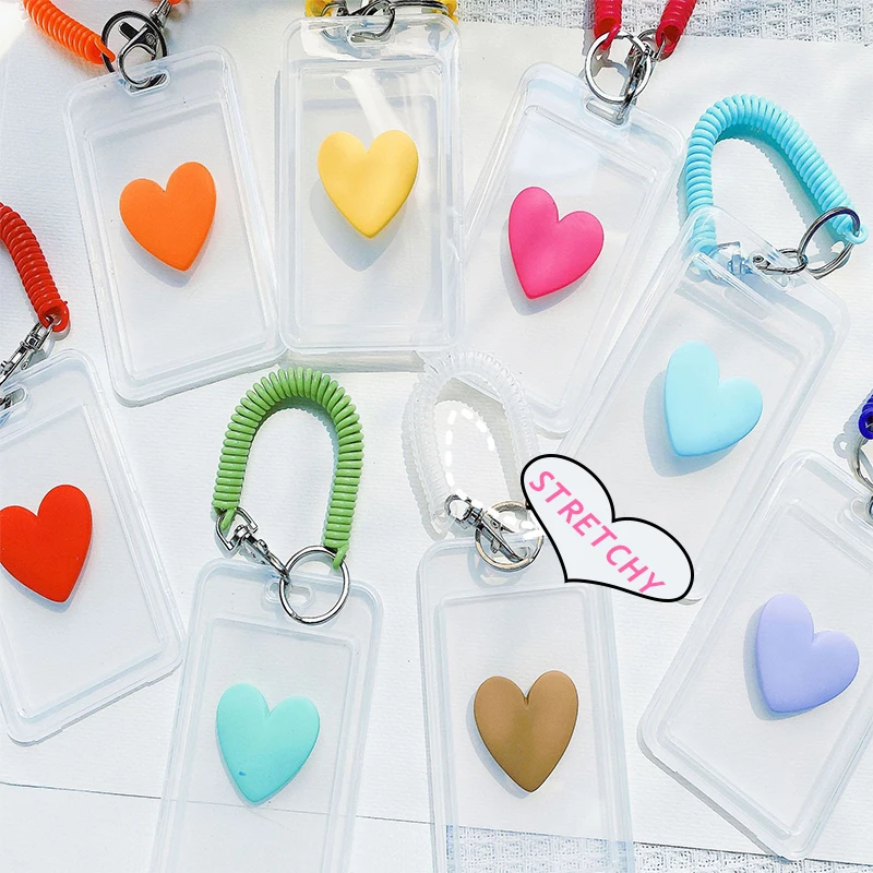 Transparent Ferrule Heart Card Holder Telephone Cord Rope Card Protection Sleeve Photocard Holder Bank Bus Name ID Card Case