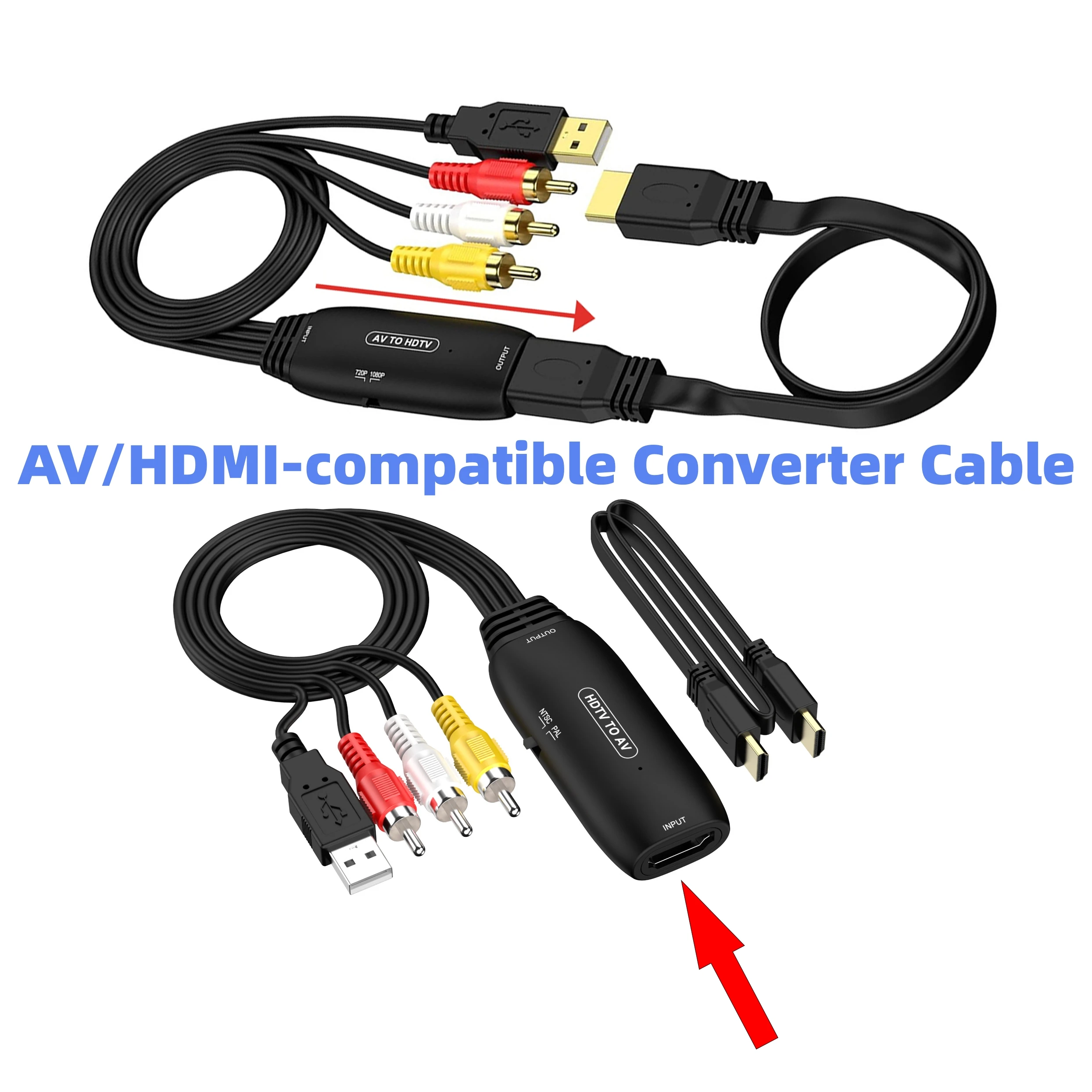 AV RCA Composite to HDMI-compatible Adapter Cable 1080P HDMI-compatible to AV 3RCA Video Audio Converter Cord for DVD HDTV STB