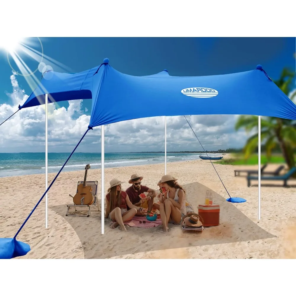 

Family Beach Tent Canopy Sun Shade Portable 10×10FT, Large Wind Resistance Beach Sun Shelter Easy Setup with Packable Carry Bag