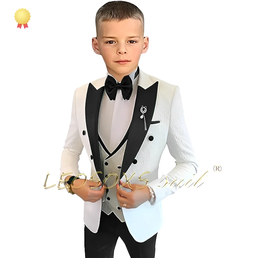 Boys jacquard dress 3 piece suit (jacket + vest + pants) customized high quality wedding party little gentleman formal wear