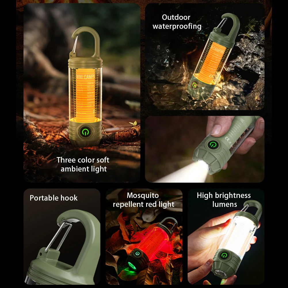 1200mAh LED Camping Light USB Rechargeable 6 Lighting Modes Flashlight Tent Portable Lantern Emergency Light Camp Supplies