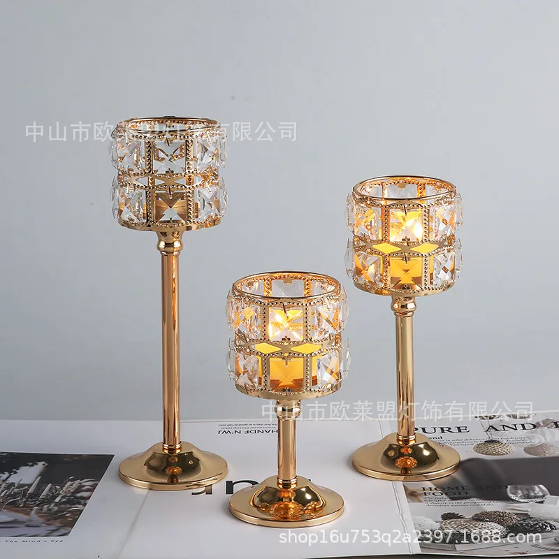 

European Mini Crystal Candle Holder, Creative Metal Ornament for Wedding Hotel Decor, Romantic Dinner Table Centerpiece