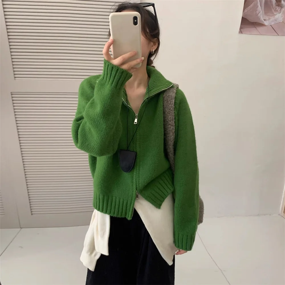 

Корейскийaanse stijl effen Haut opstaande kraag ontwerp Damesvest Herfst zachte stijl zachte kleverige Dubele rits geb:40 Jas