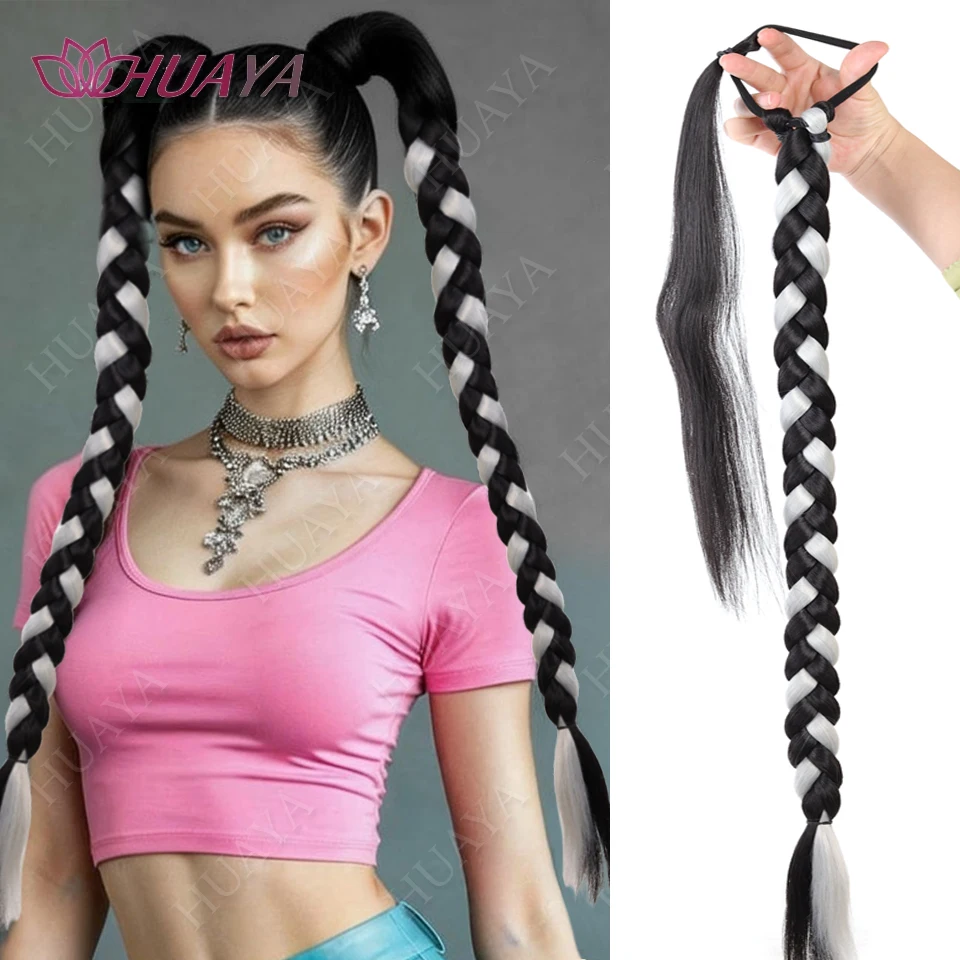 Long Braided Ponytail Extension With Hair Tie Straight Wrap Around Synthetic Hair Extensions