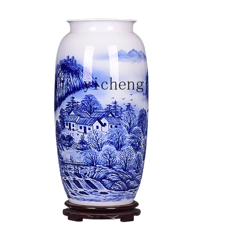 Tqh New Chinese Ceramic Living Room Floor Hand Painted Underglaze Vase Decorative Ornament