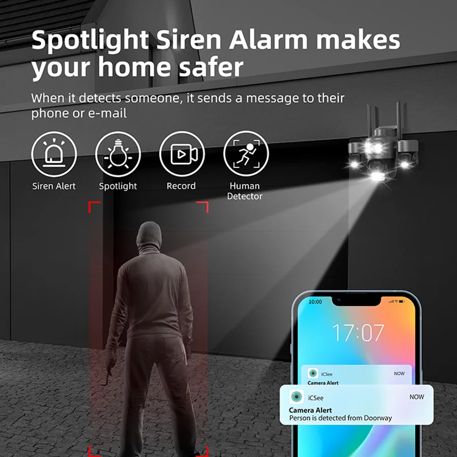 Cámara de Seguridad Wifi de 12MP 6K con 3 Lentes, Sistema de Triple Cámara con IA para Detección de Personas, IP66 Resistente al Agua