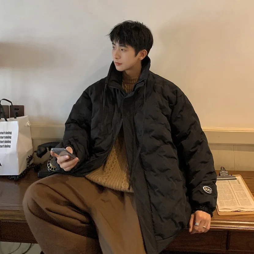 

Men's Winter Thiened down Cotton Jaet Loose Casual Outerwear Warm Cold Proofing Coat American Sle Youth Faion