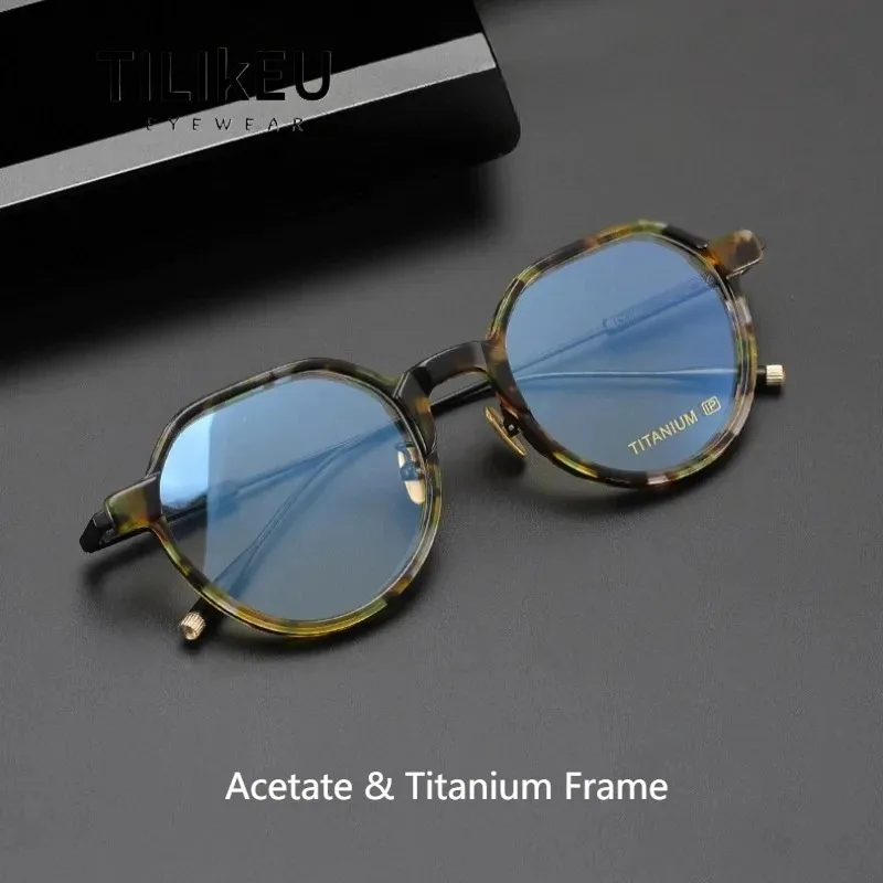 

Top Quality Pure Titanium Eyeglass Frames Personalized Men's Vintage Amber Oval Full Frame Eyeglasses Women's Luxury Eyewear