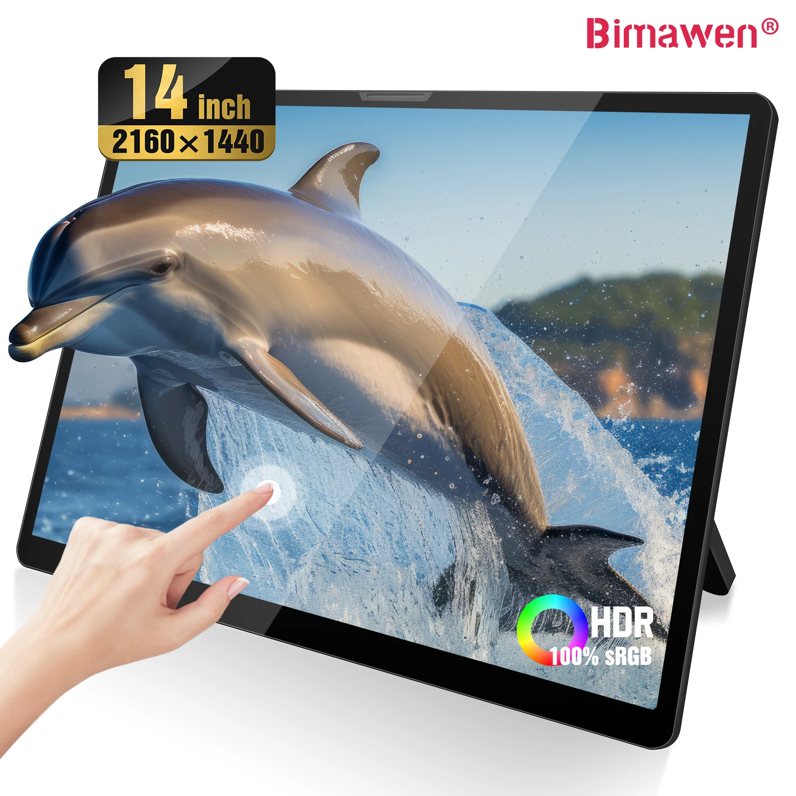 Bimawen 14inch 2K Touch portable HD display Console Monitor with foldable stand Computer secondary screen 100% sRGB IPS LCD