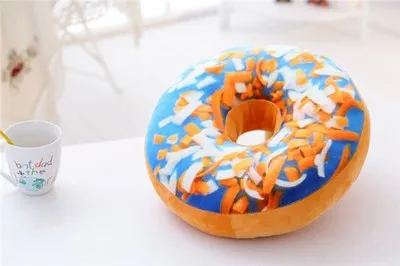 38cm 3D Donut Kussen Schattig Pluche Rond Taart Kussen Sofa Zitkussen Kantoor Napmat Beste Verjaardagscadeau voor Kinderen Huisdecoratie