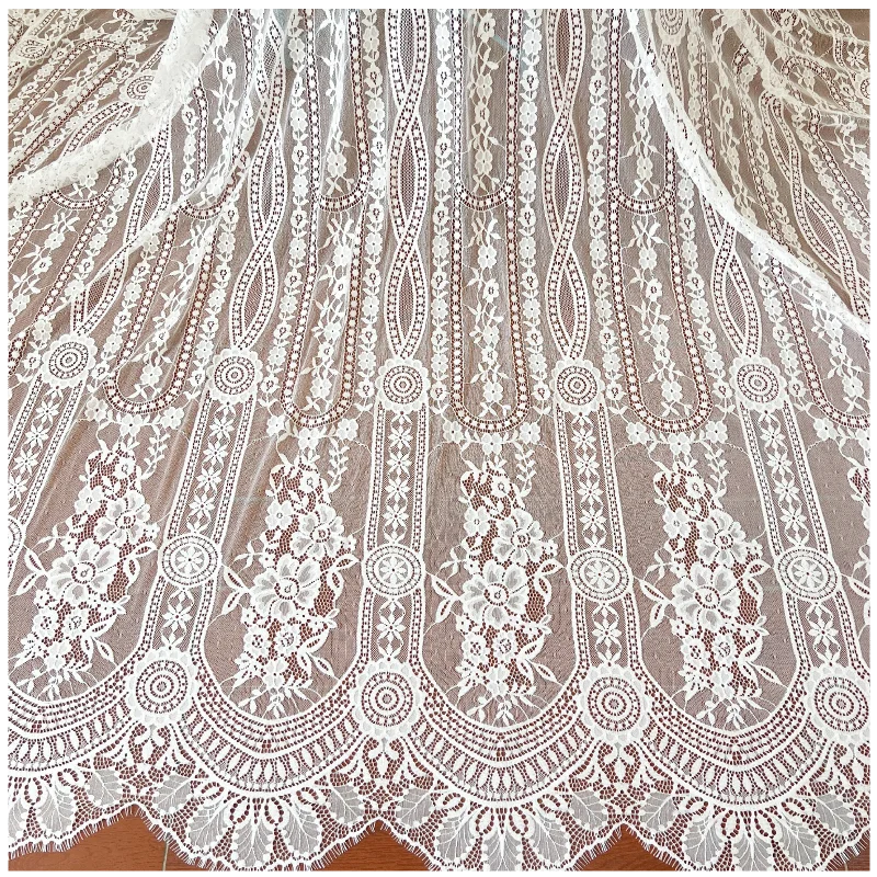 New Style Cheongsam And Wedding Dress French Thick Vertical Striped Lace Designer Eyelash High End Branded Lace Fabric