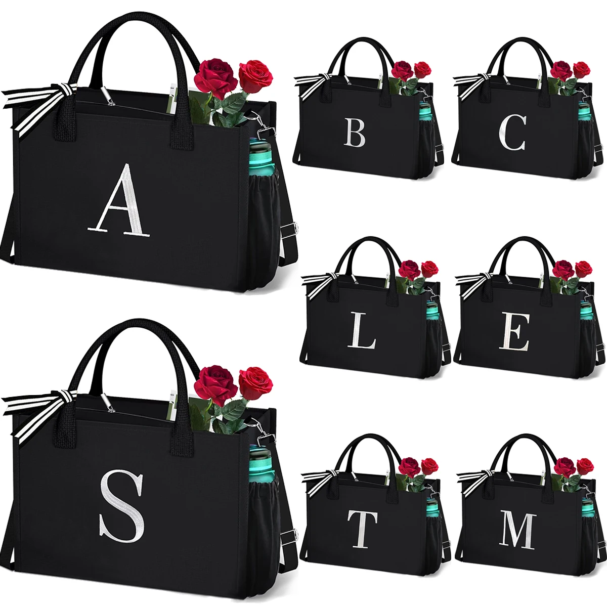 Women\'s Canvas Tote Bag with Initial Letter Print - Perfect for Women\'s Day Gifts