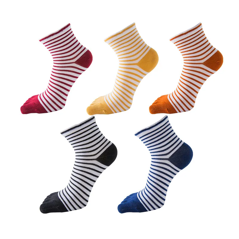 5 Pairs Short Girls Colorful Striped Toe Socks Korean Style Young Women Fashion Five Finger Crew Happy Cotton Socks with Toes