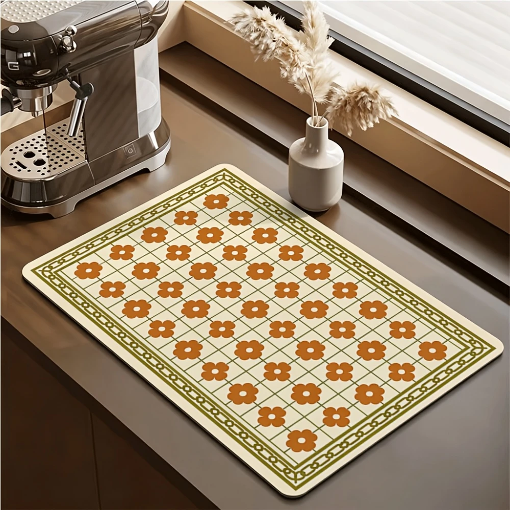 Mediterranean Mosaic Tile Kitchen Table Pad Super Absorbent Coffee Maker Countertop Mat Fast Drying Heat Resistant Coaster
