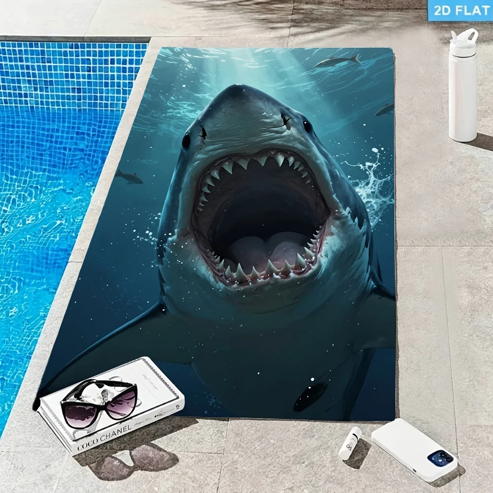 Large Microfiber Beach Towel 2D Flat Printed Cool Shark Pattern Sand Free Soft Absorbent Bath Towel For Beach Pool Travel 1PC