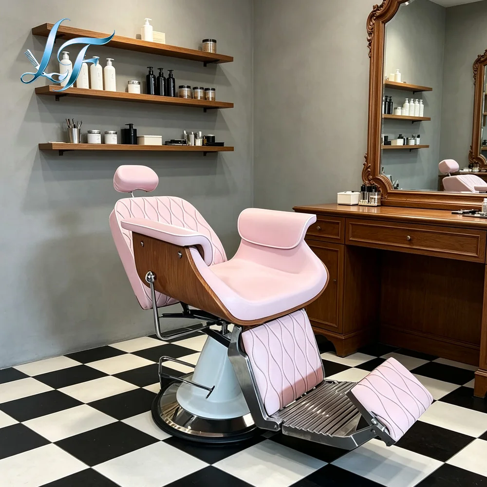 Hydraulic Adjustable Pink French Retro Reclining Hairdressing Chair For Multi Scene Beauty Salon Usage