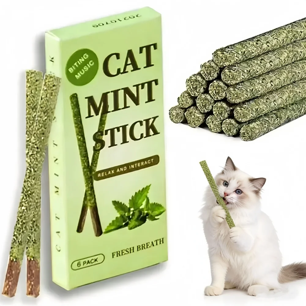6pcs Natural Matatabi Cat Stick Mint Caught Bite Excited Rods Silvervine For Cat Teeth Cleaning Treating Pet Supply Cat Toys