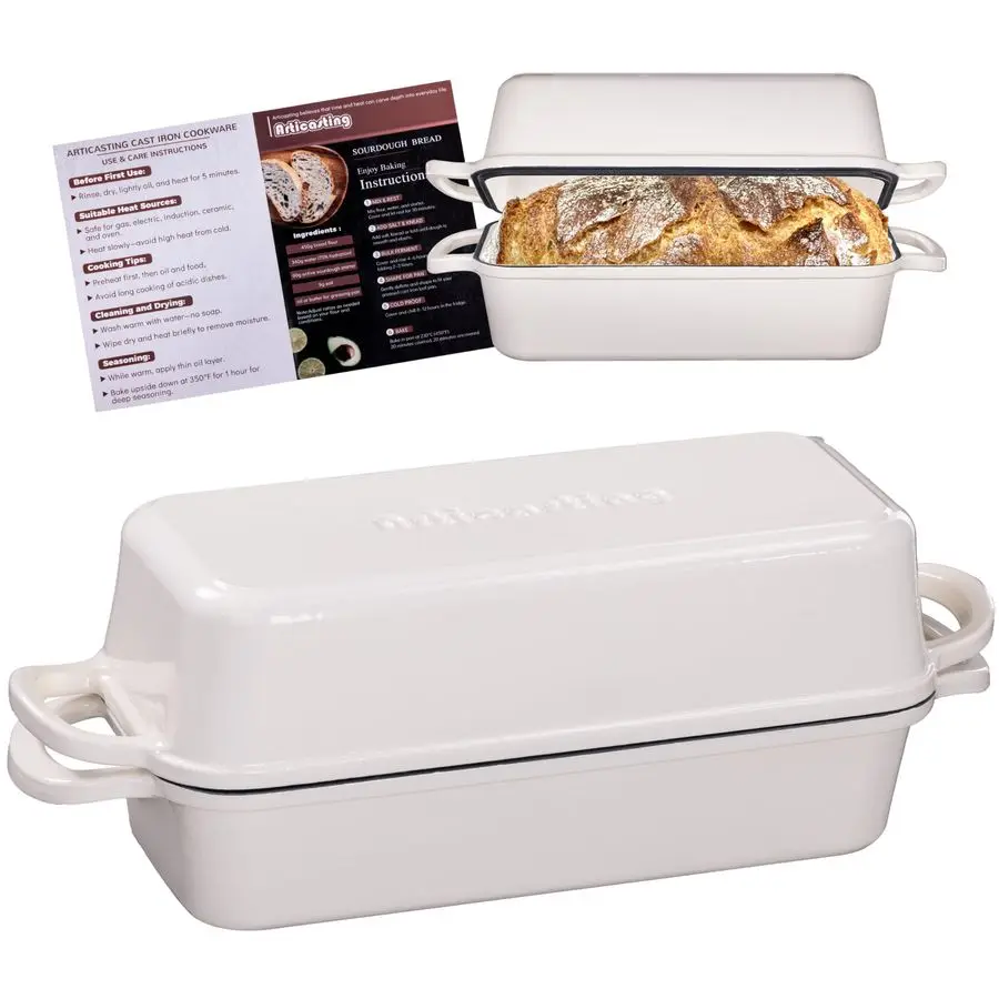 

Inch Cast Iron Bread Loaf Pan With Lid, 5.8 Qt Large Loaf Pan for Sourdough Bread Baking, Heavy Duty Dutch Oven Bread Pan For a