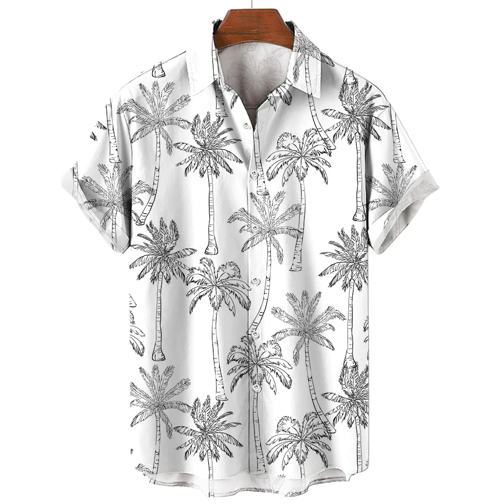 Men\'s seaside casual fresh plant simple light color printed women\'s shirt pattern design short-sleeved shirt button fashion top
