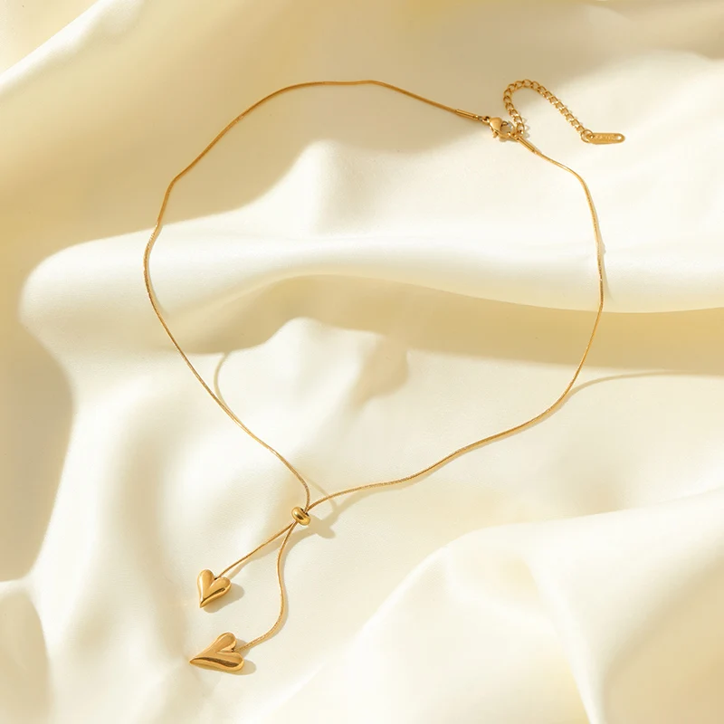 EILIECK 316L Edelstahl Goldfarben Herz-Liebesanhänger Halskette Ohrringe Set für Damen Trendiger Wasserdichter Schmuck Damengeschenk – Detail 14