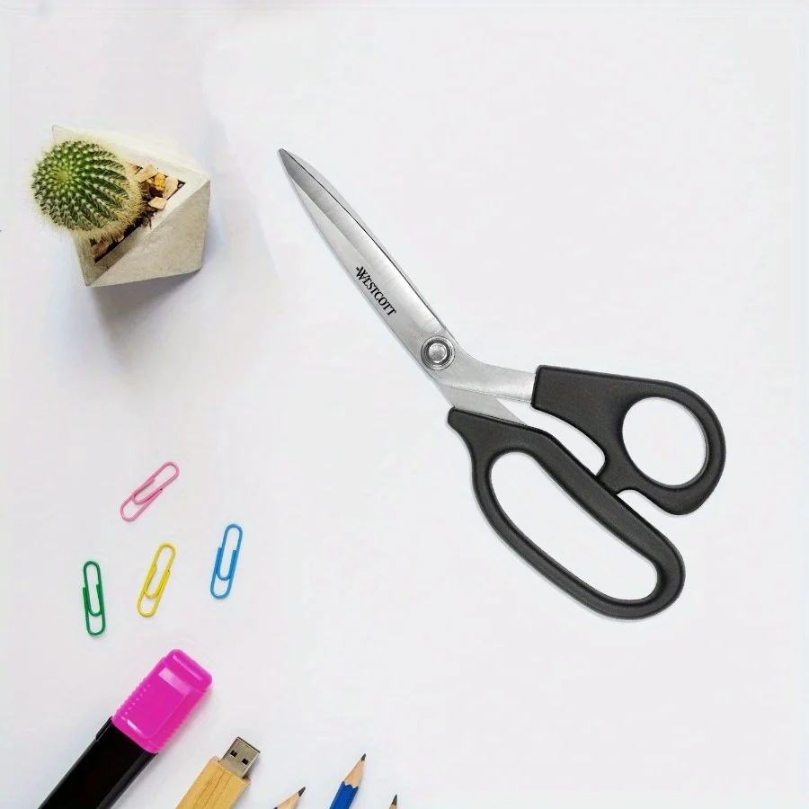 (3-pack) Multi-Purpose Scissors, 8", Curved Handle, High School, Office Use, Black, 1 each