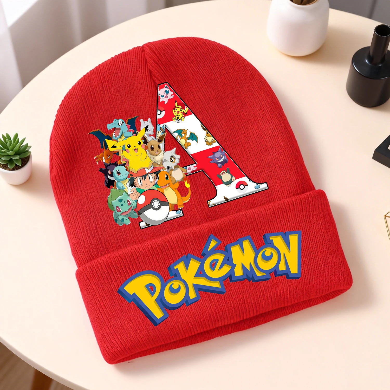 

Вязаная шапка с изображением покемона для детей, вязаная шапка с буквами из мультфильма для мальчиков и девочек, кавайные аниме-украшения, шапочки с черепами, Рождественский подарок