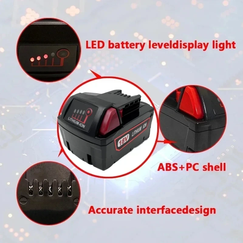 Para bateria de ferramenta elétrica milwaukee m18, carregador, br, xc, 18v, 6000mah 9800mah 12800mah m18b5, 48-11-1860, bateria 18650 embutida