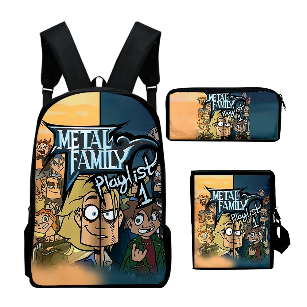 Classic Popular Metal Family Anime 3D Print 3pcs/Set pupil School Bags Laptop Daypack Backpack Inclined shoulder bag Pencil Case