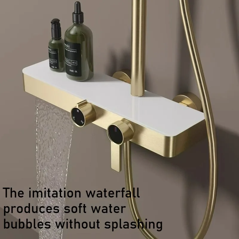 Brass Waterfall Shower Set High Pressure Bathroom Rain Shower Head System with Knob Switch Gold/White/Gun Gray Optional 2026 New
