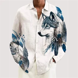 Camisa estampada com padrão personalizado masculina, mangas compridas, lapela, tamanho grande, diária, de negócios, casual, confortável